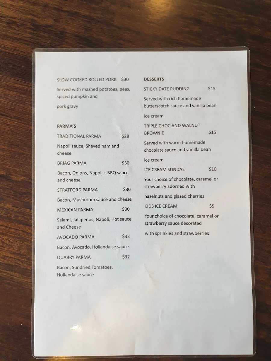 Menu, Briagolong Hotel