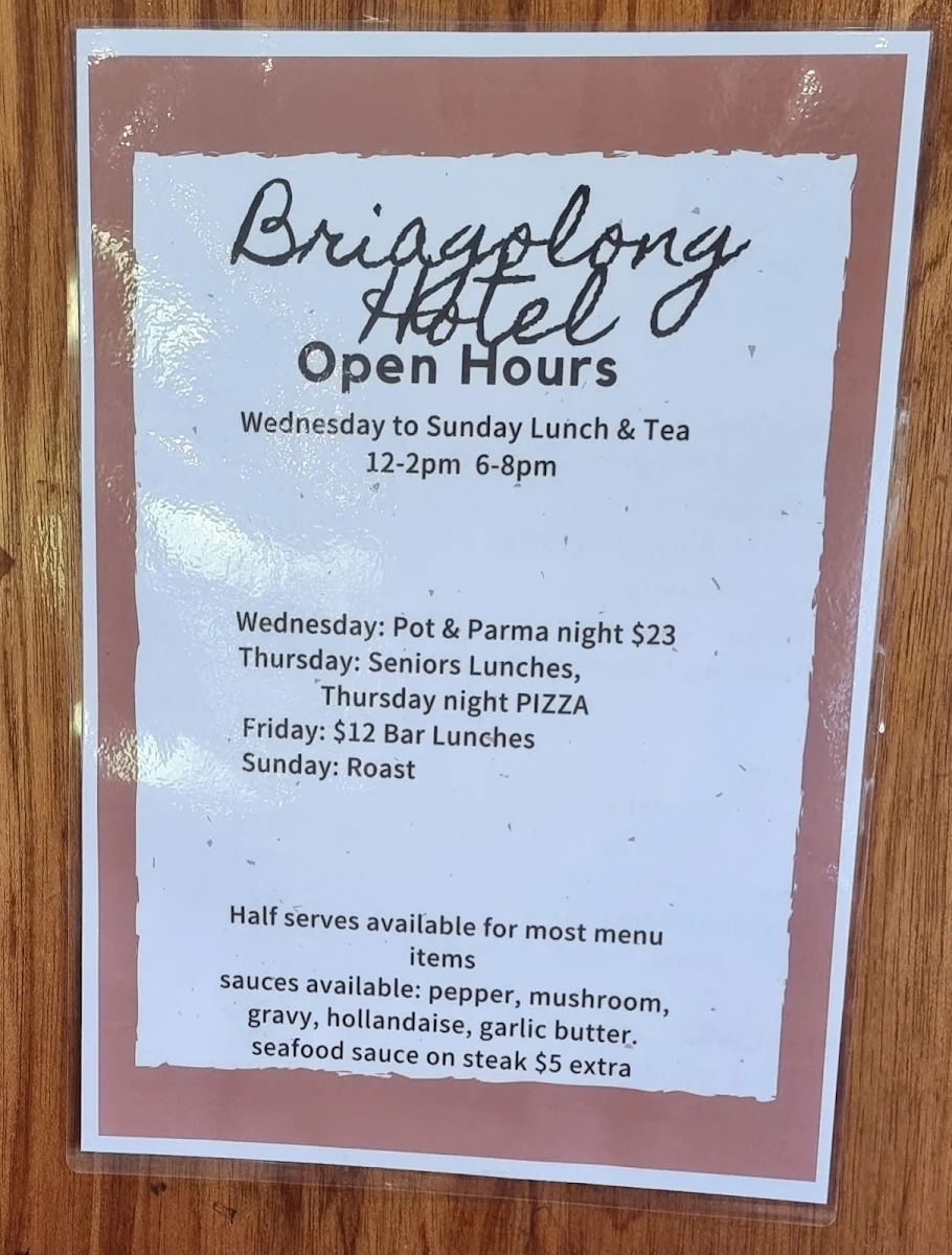 Menu, Briagolong Hotel