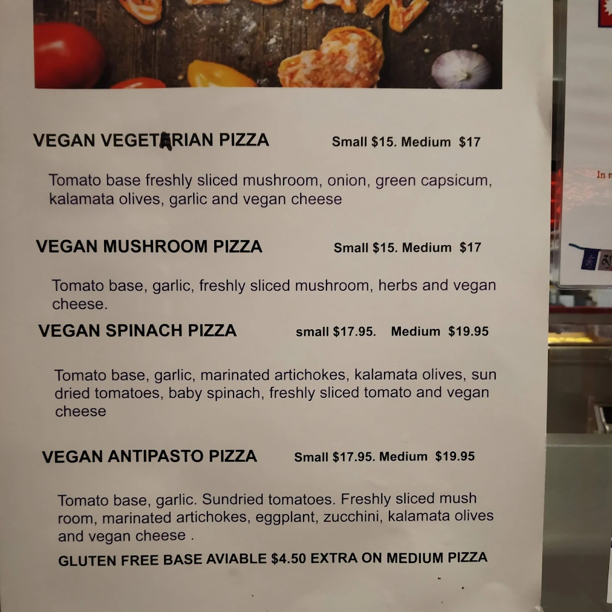 Menu, Napolitano Pizza