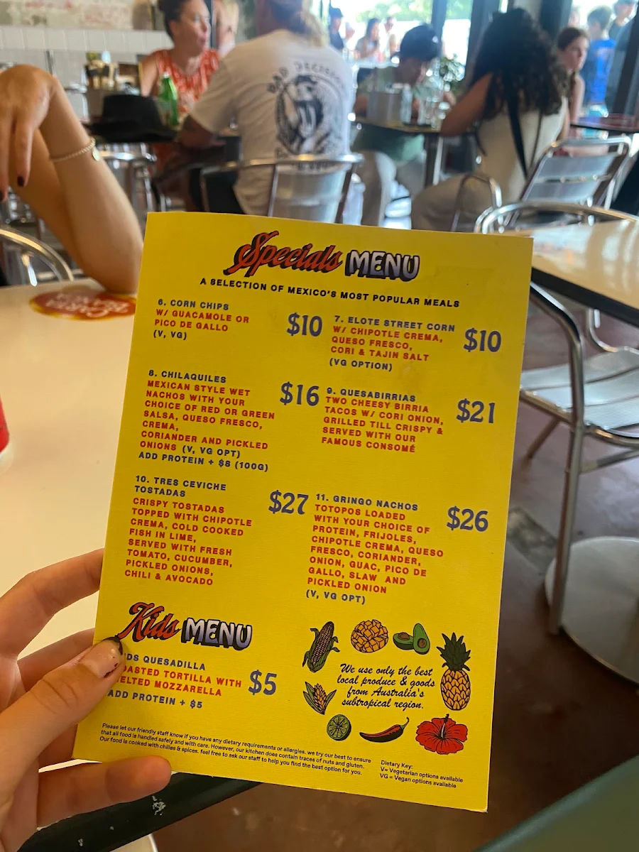 Menu, Costa Taco Burleigh