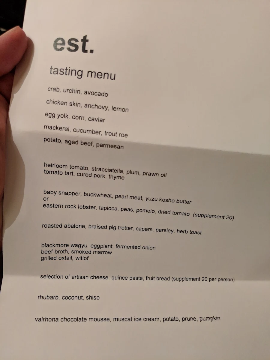 Menu, Establishment Precinct