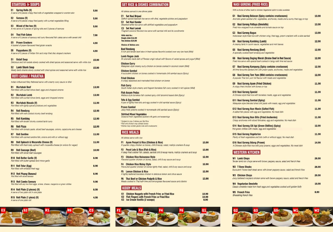 Menu, Makan² Cafe
