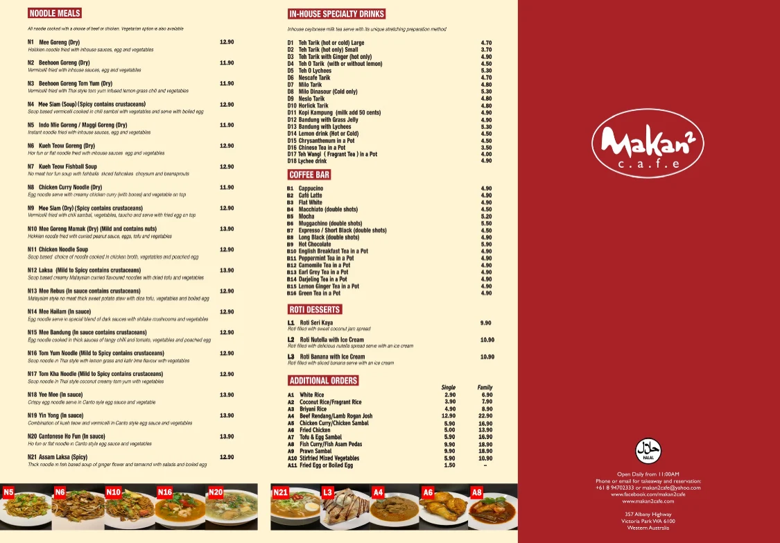 Menu, Makan² Cafe