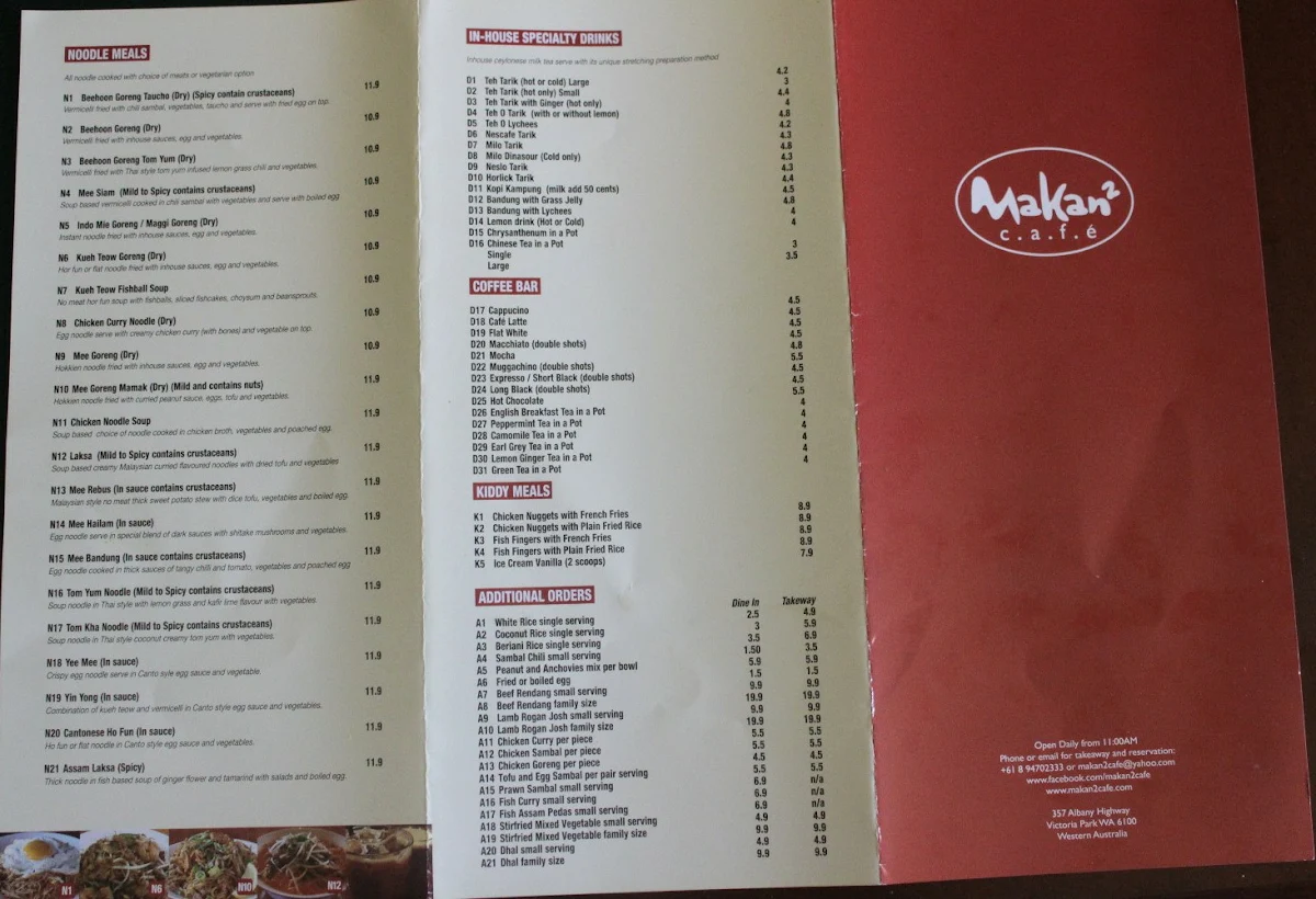 Menu, Makan² Cafe