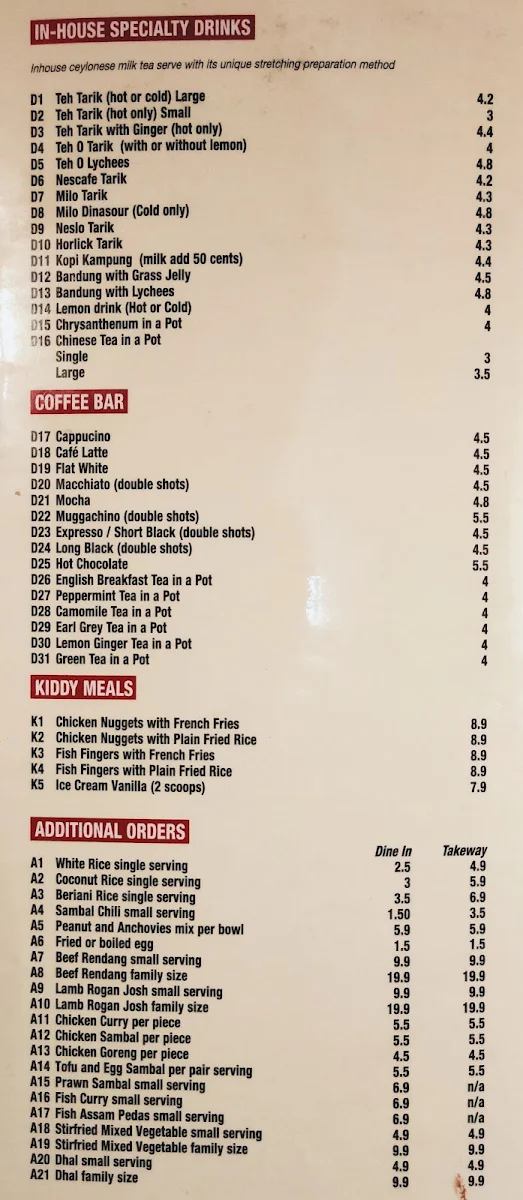Menu, Makan² Cafe