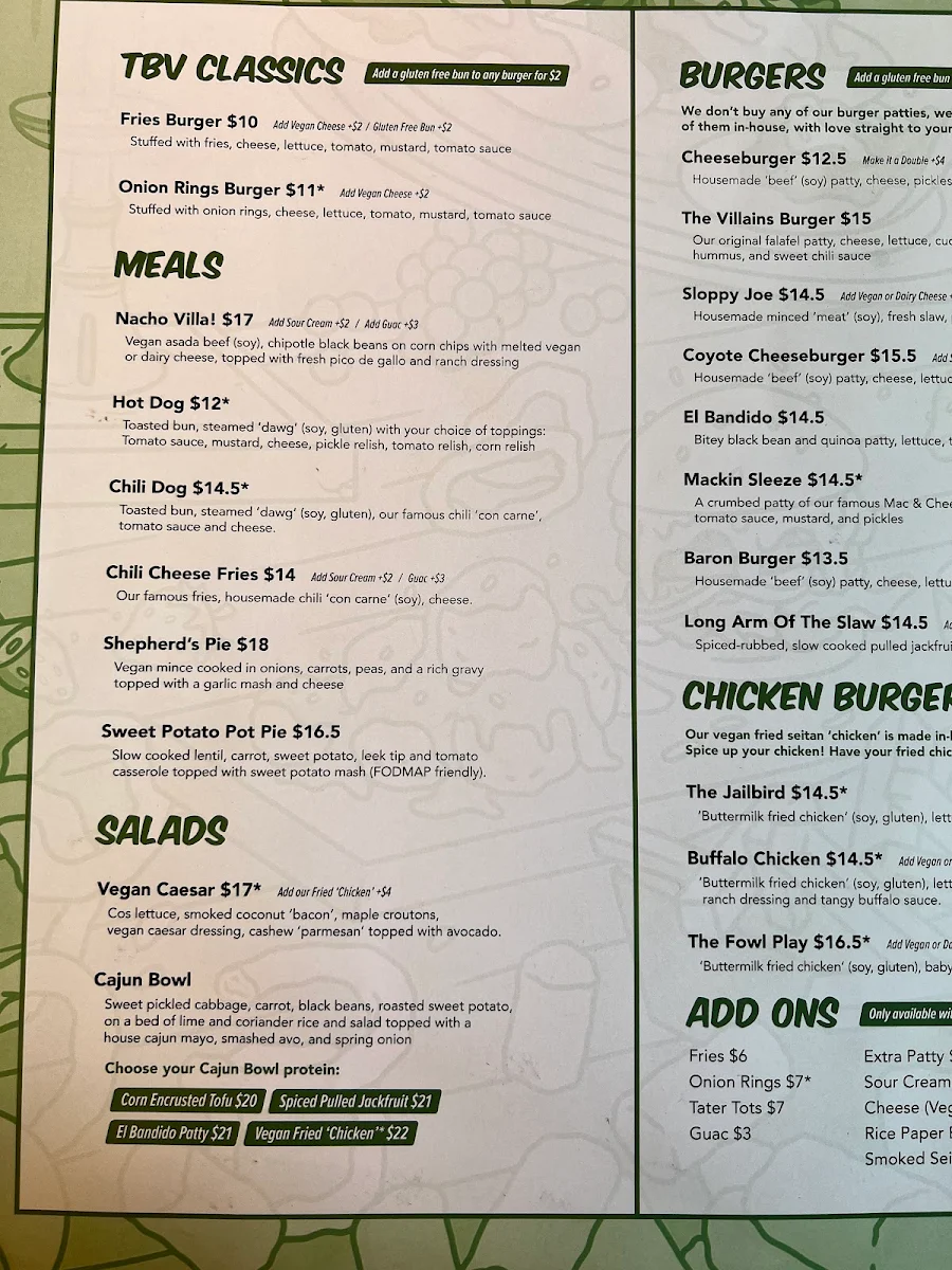 Menu, Two-Bit Villains