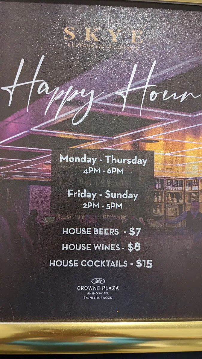 Menu, Skye Bar & Lounge