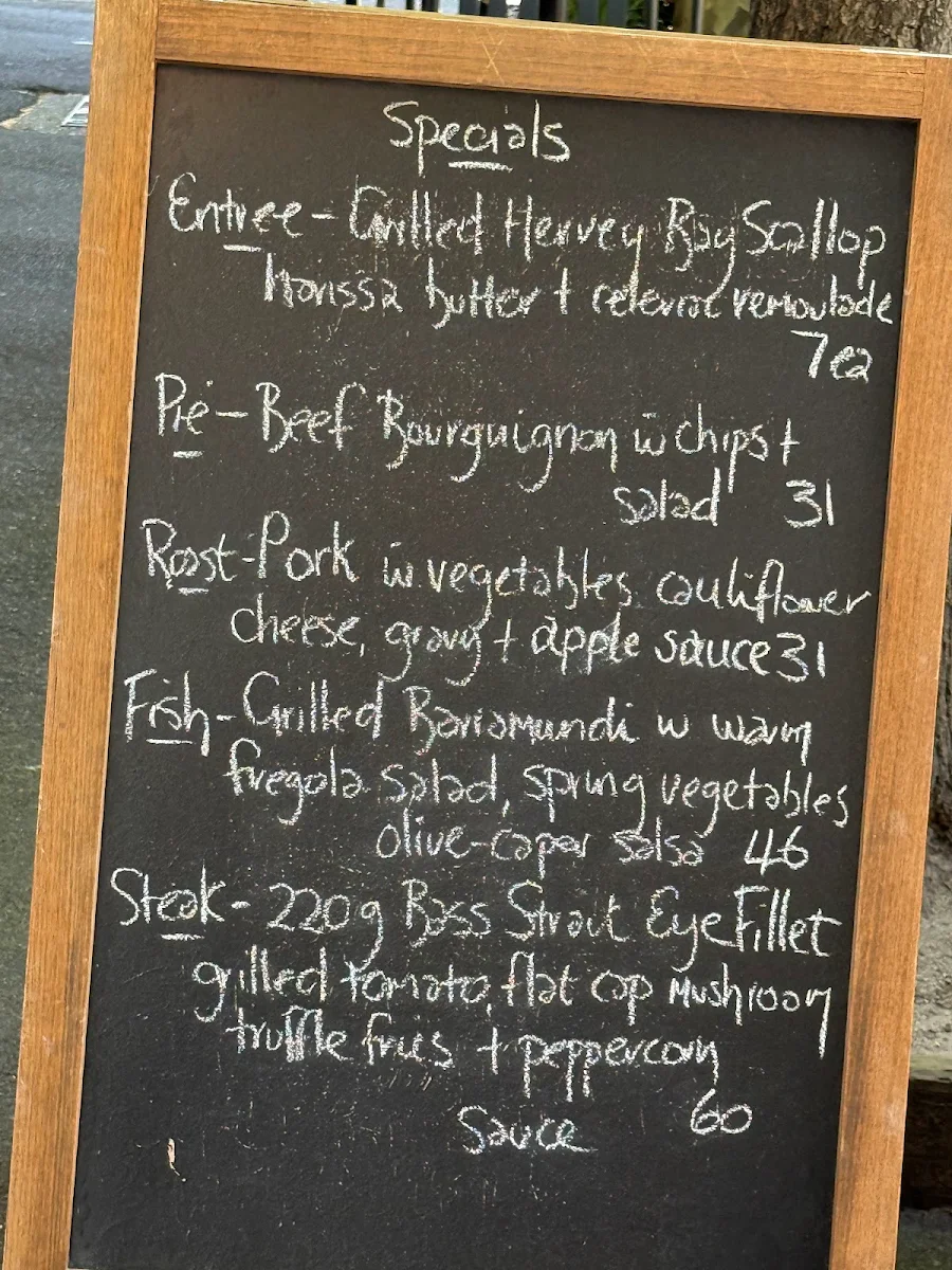 Menu, Rising Sun Hotel South Melbourne