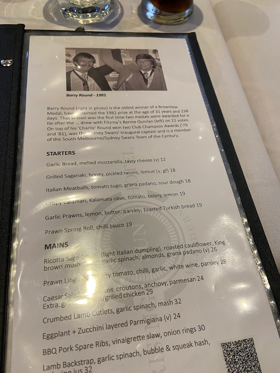 Menu, Rising Sun Hotel South Melbourne