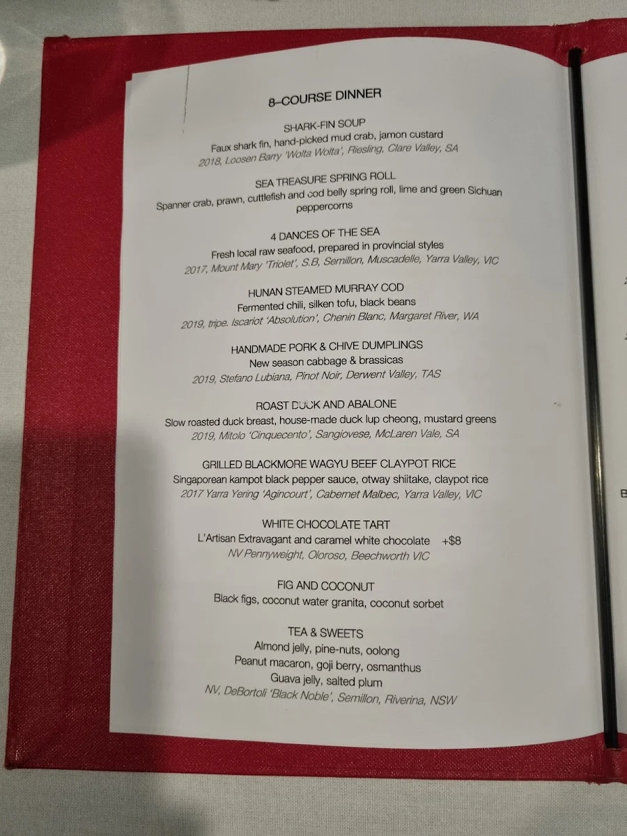 Menu, Lee Ho Fook