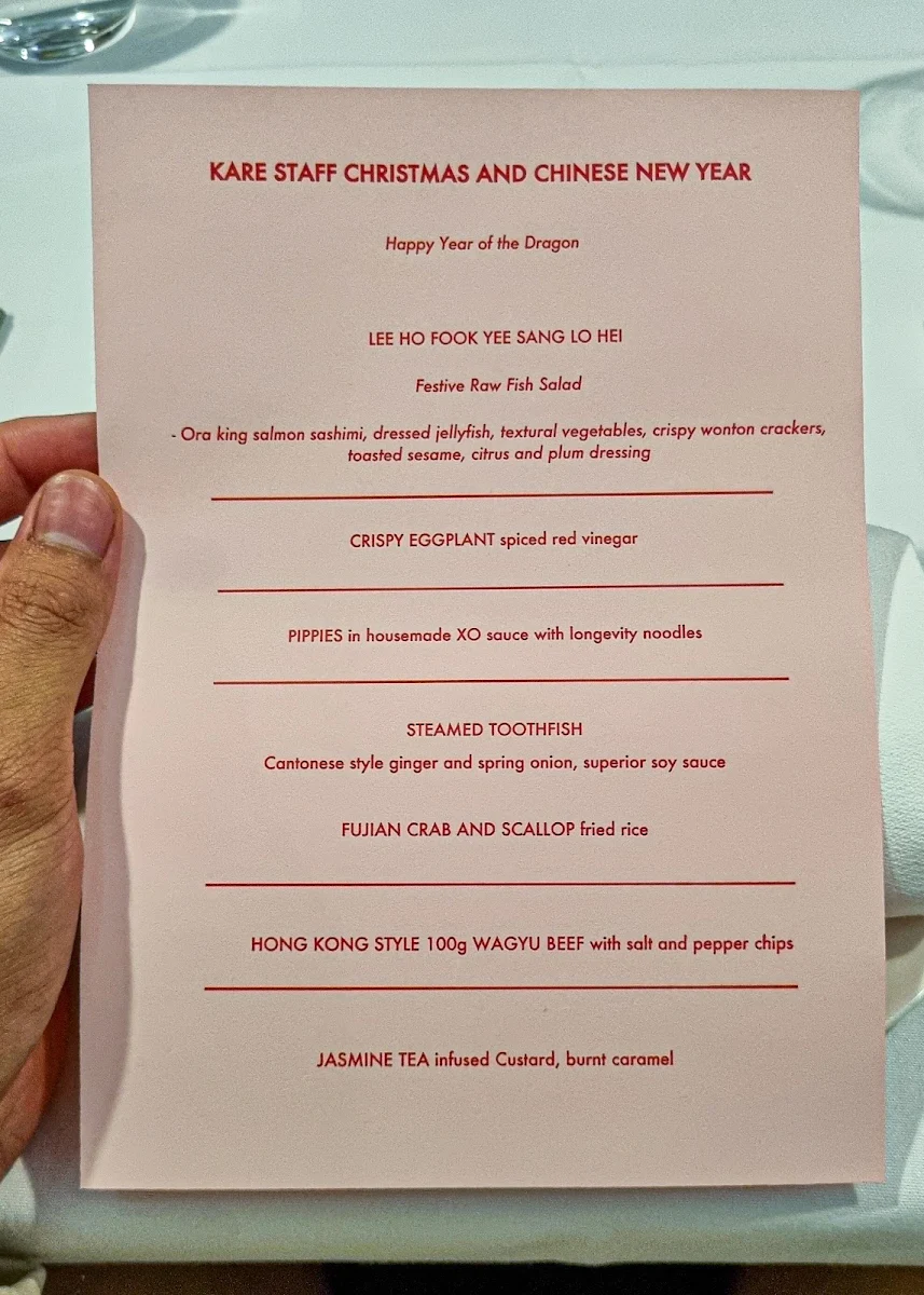 Menu, Lee Ho Fook