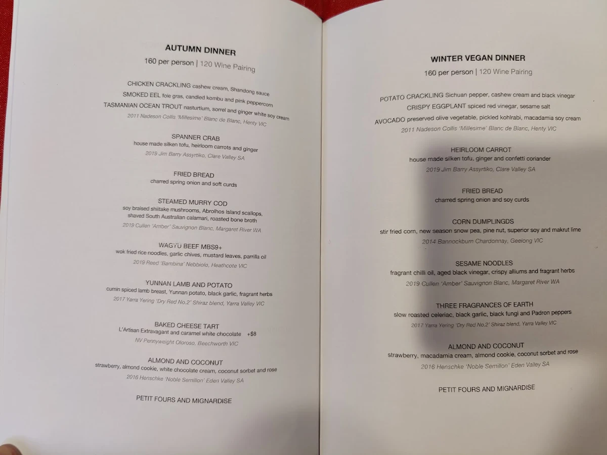 Menu, Lee Ho Fook