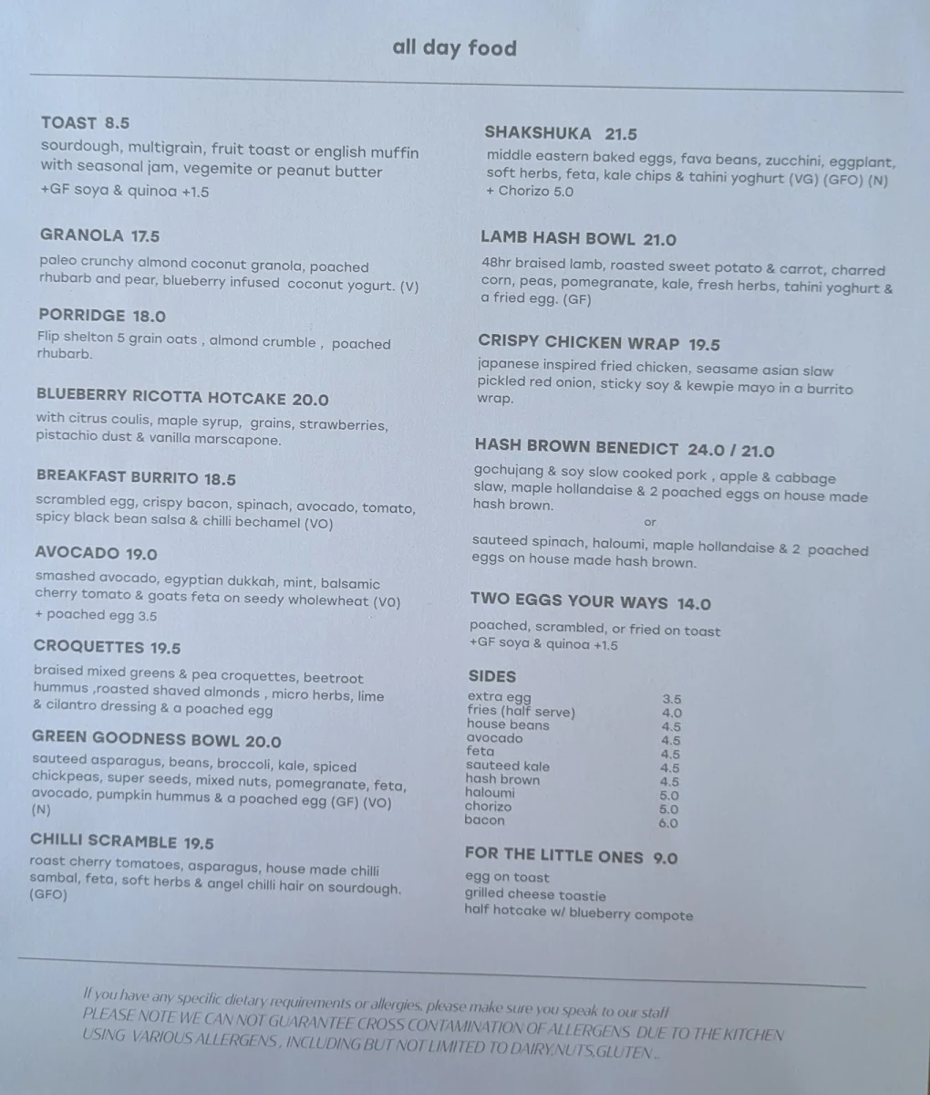 Menu, Blonde Food and Drink