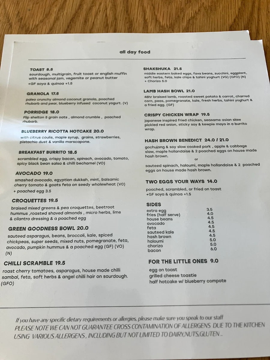 Menu, Blonde Food and Drink