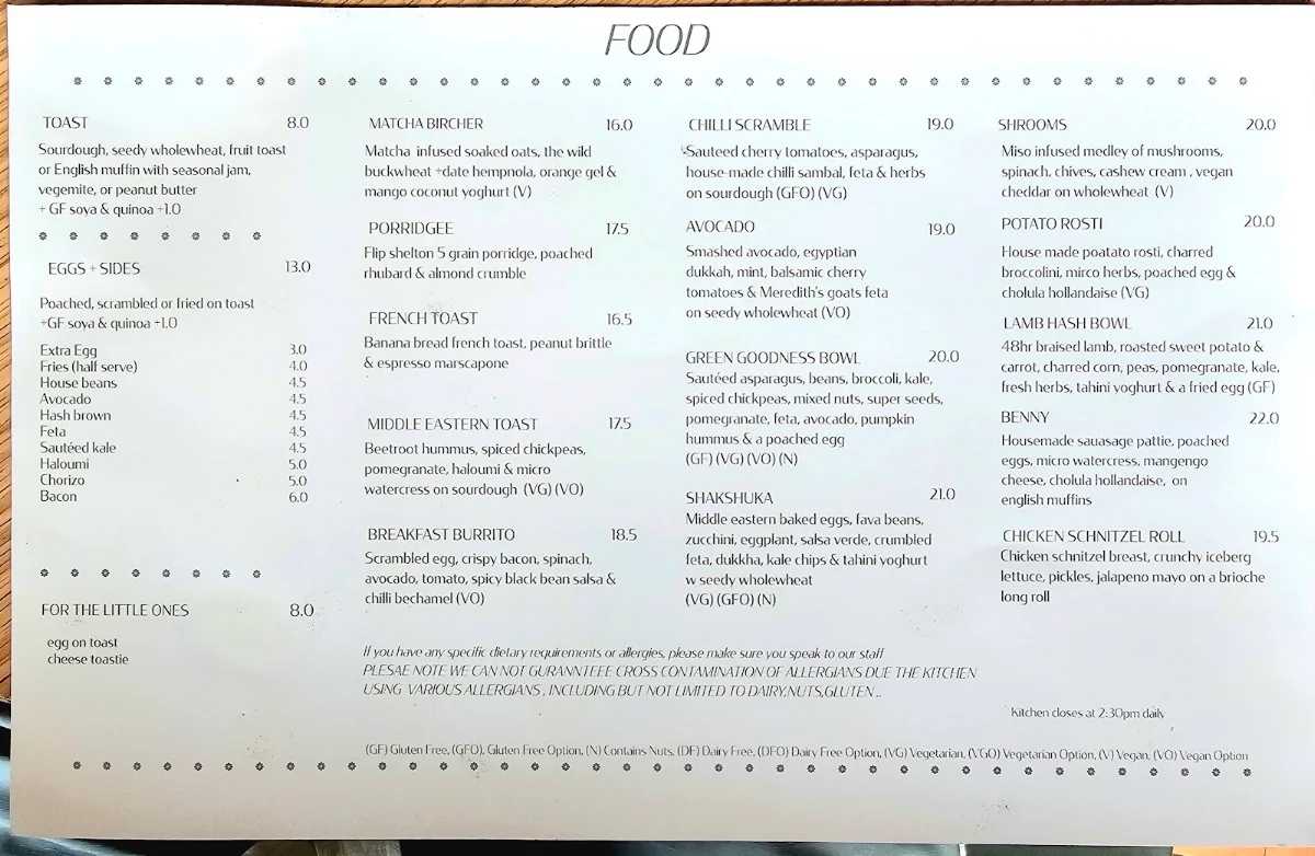 Menu, Blonde Food and Drink