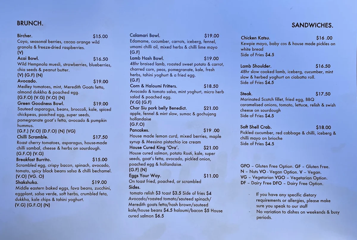 Menu, Blonde Food and Drink