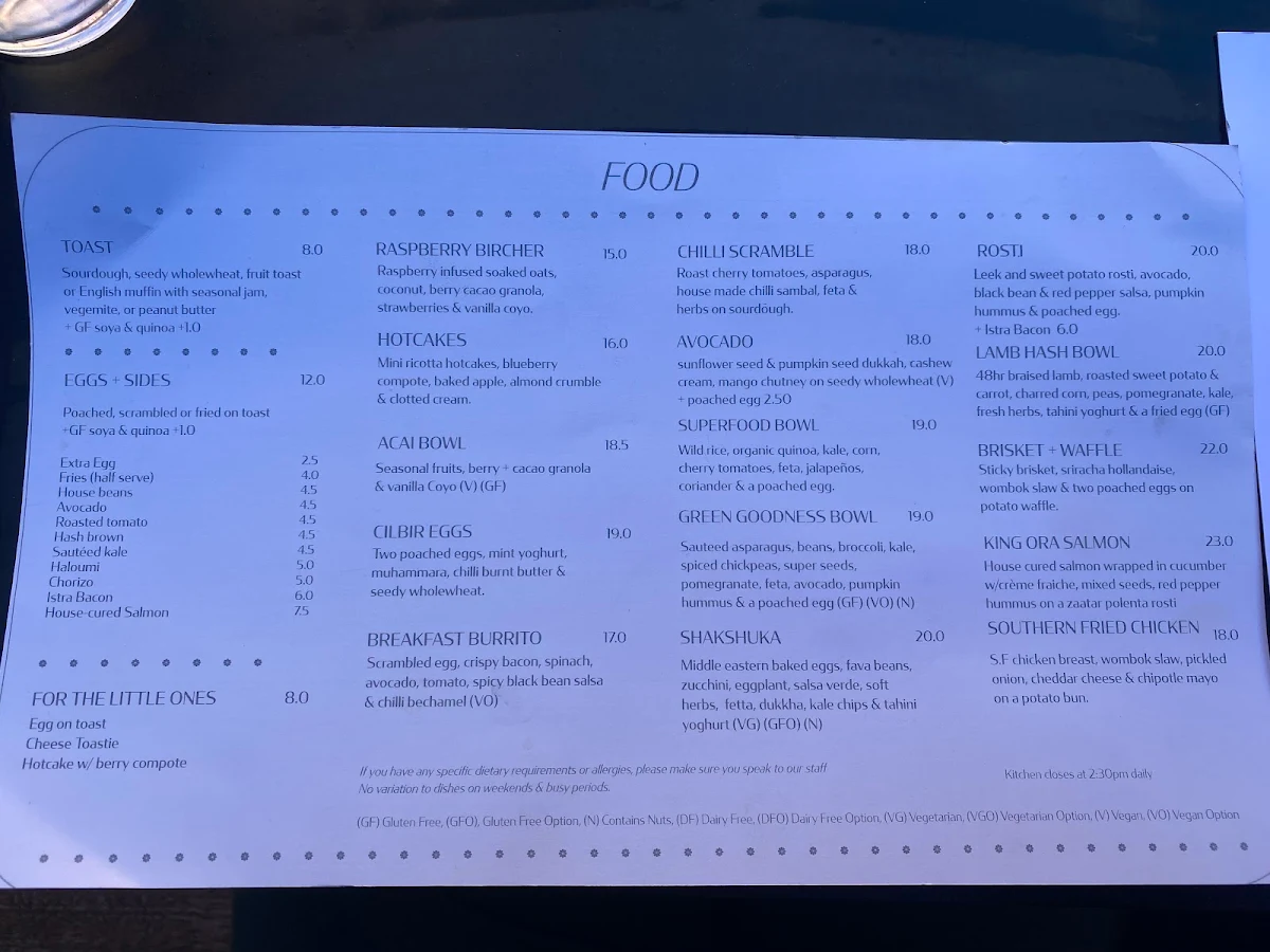 Menu, Blonde Food and Drink