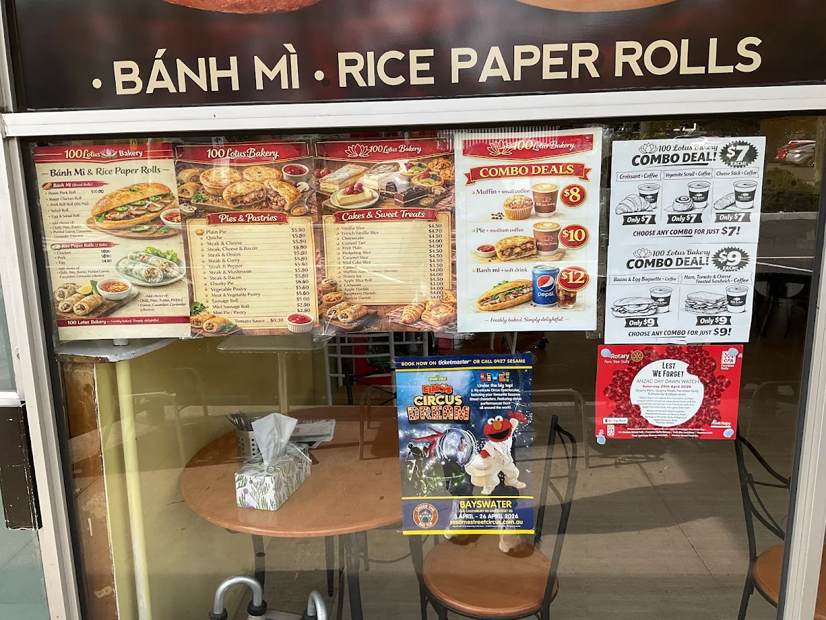 Menu, 100 Lotus Bakery