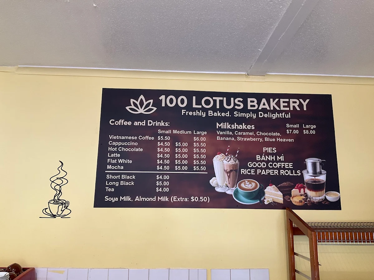 Menu, 100 Lotus Bakery