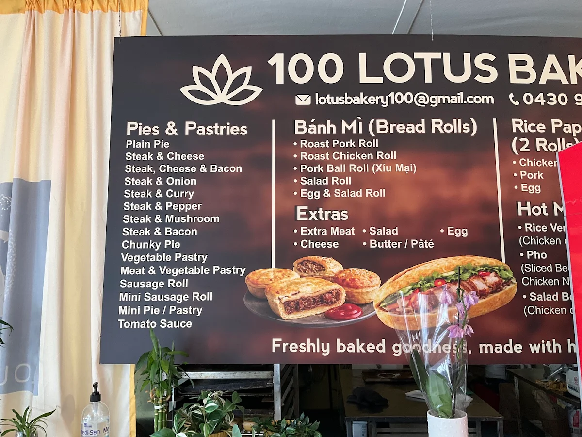 Menu, 100 Lotus Bakery
