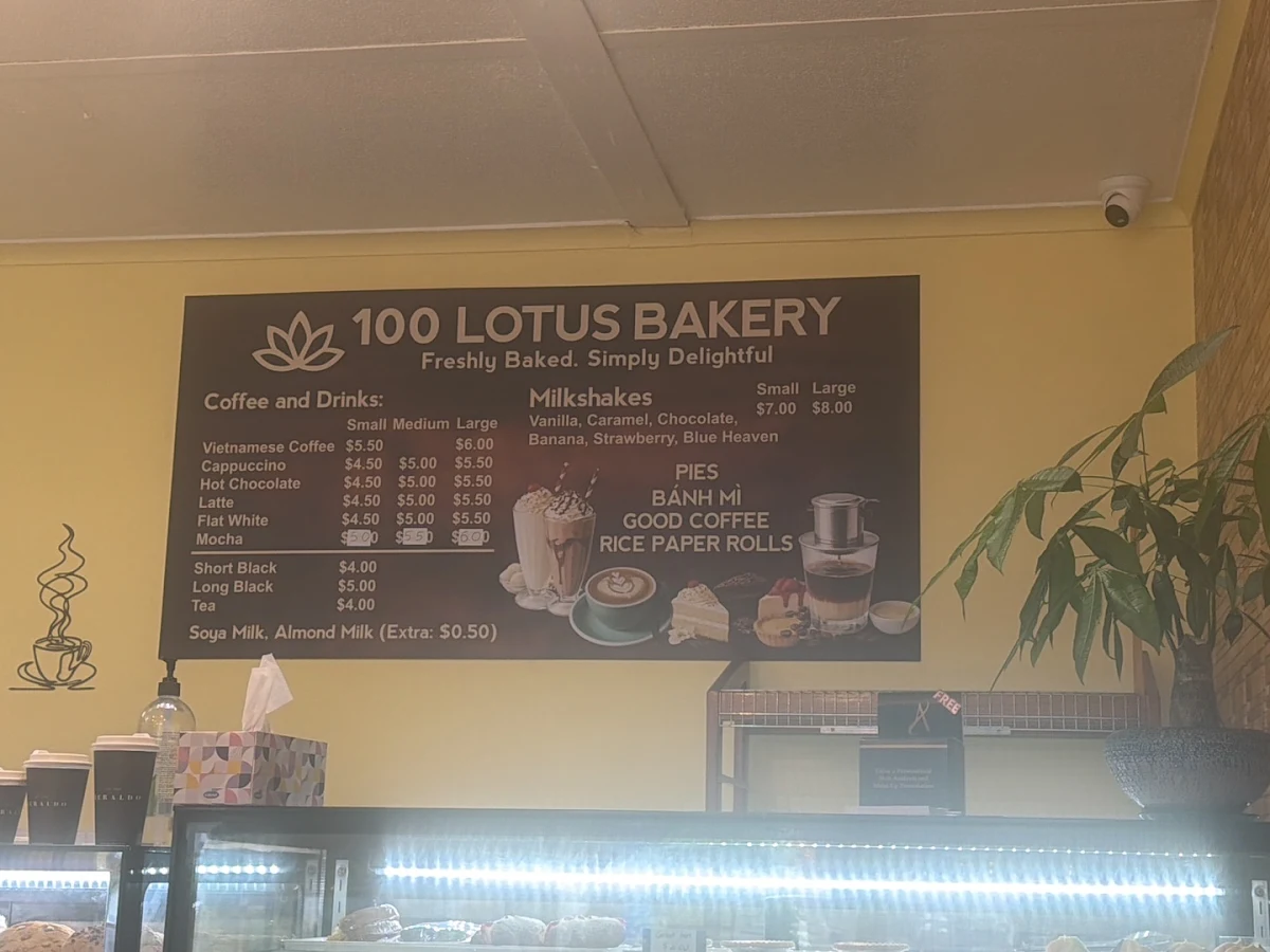 Menu, 100 Lotus Bakery