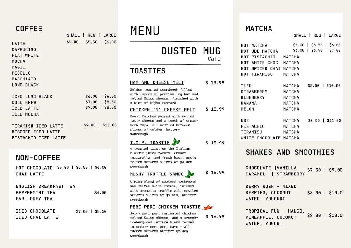Menu, Dusted Mug