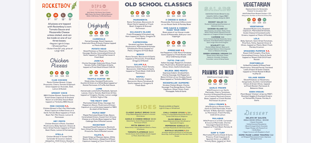Menu, Rocketboy Pizza MAROUBRA