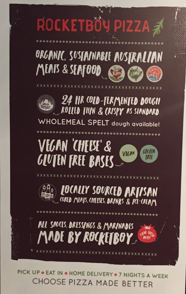 Menu, Rocketboy Pizza MAROUBRA
