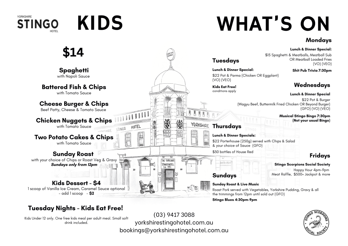 Menu, The Yorkshire Stingo Hotel
