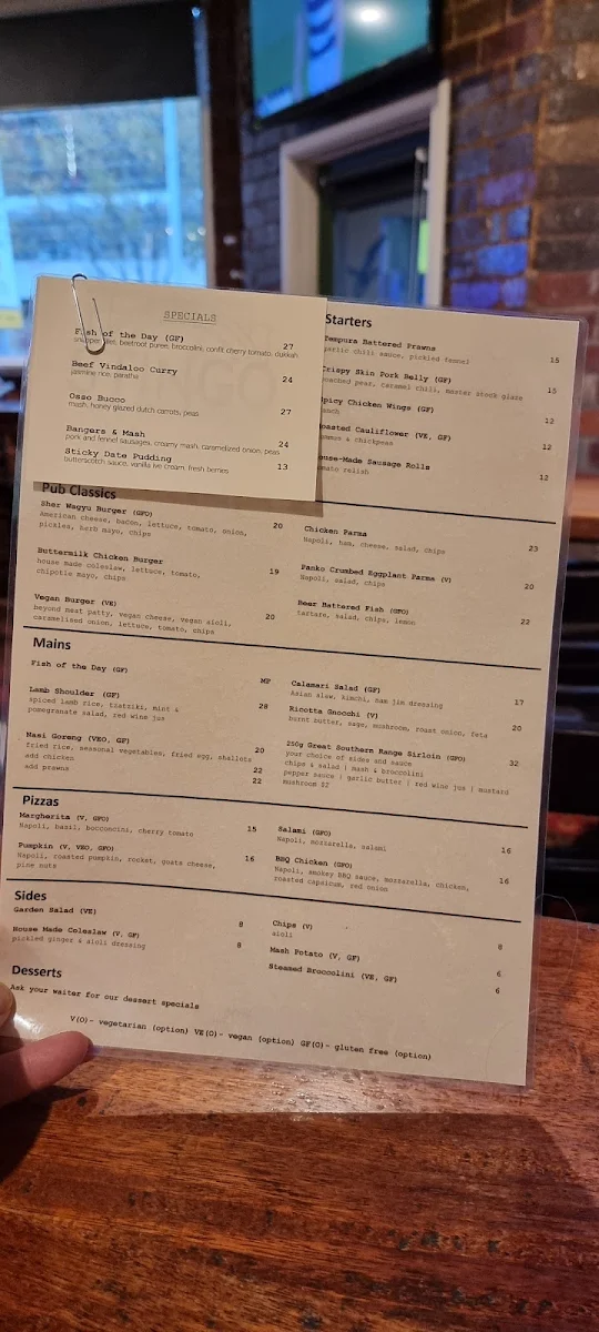 Menu, The Yorkshire Stingo Hotel