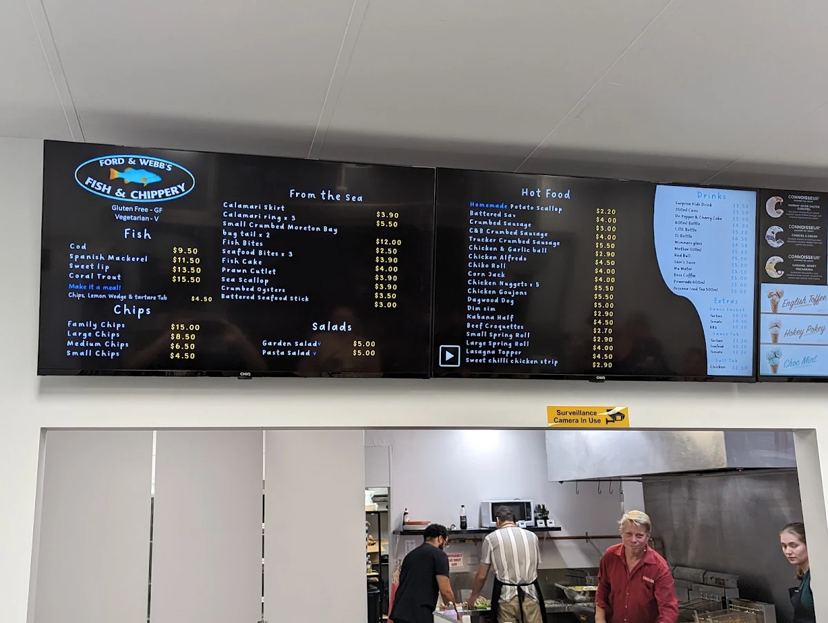 Menu, Ford & Webb's Fish & Chippery