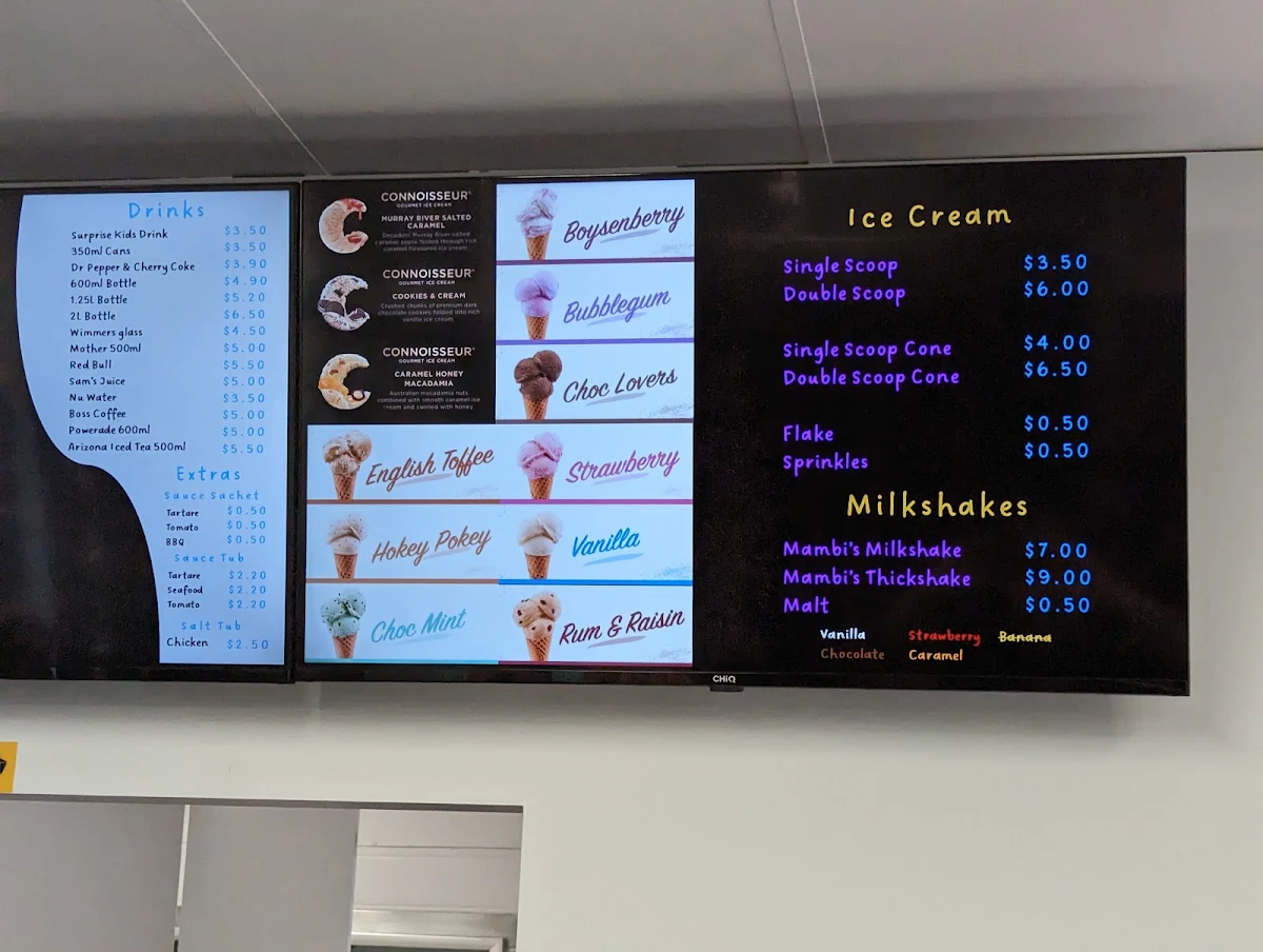 Menu, Ford & Webb's Fish & Chippery