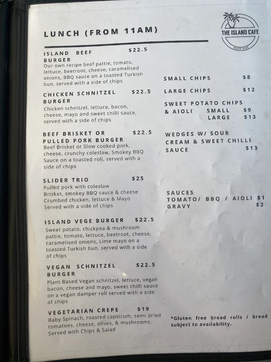 Menu, The Island Cafe
