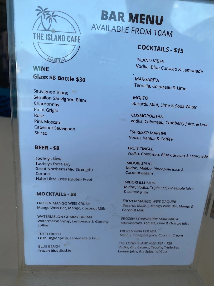 Menu, The Island Cafe