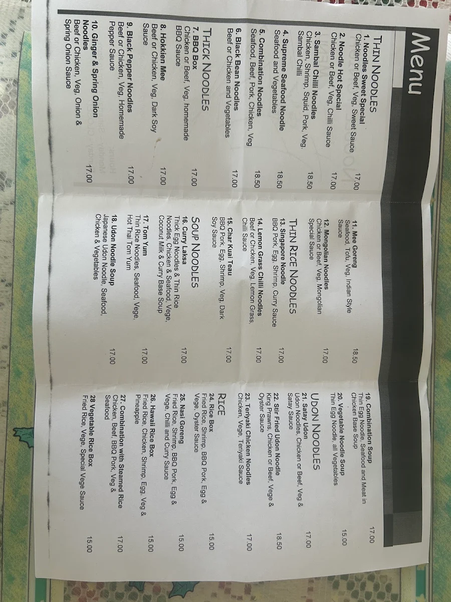 Menu, Noodle Tonight