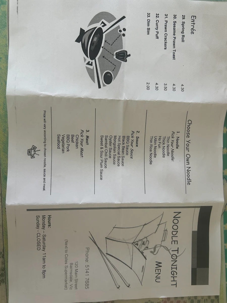 Menu, Noodle Tonight