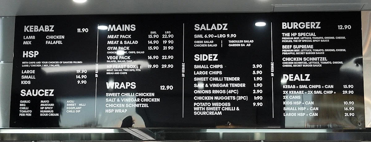 Menu, HP Kebabz - Hampton Park