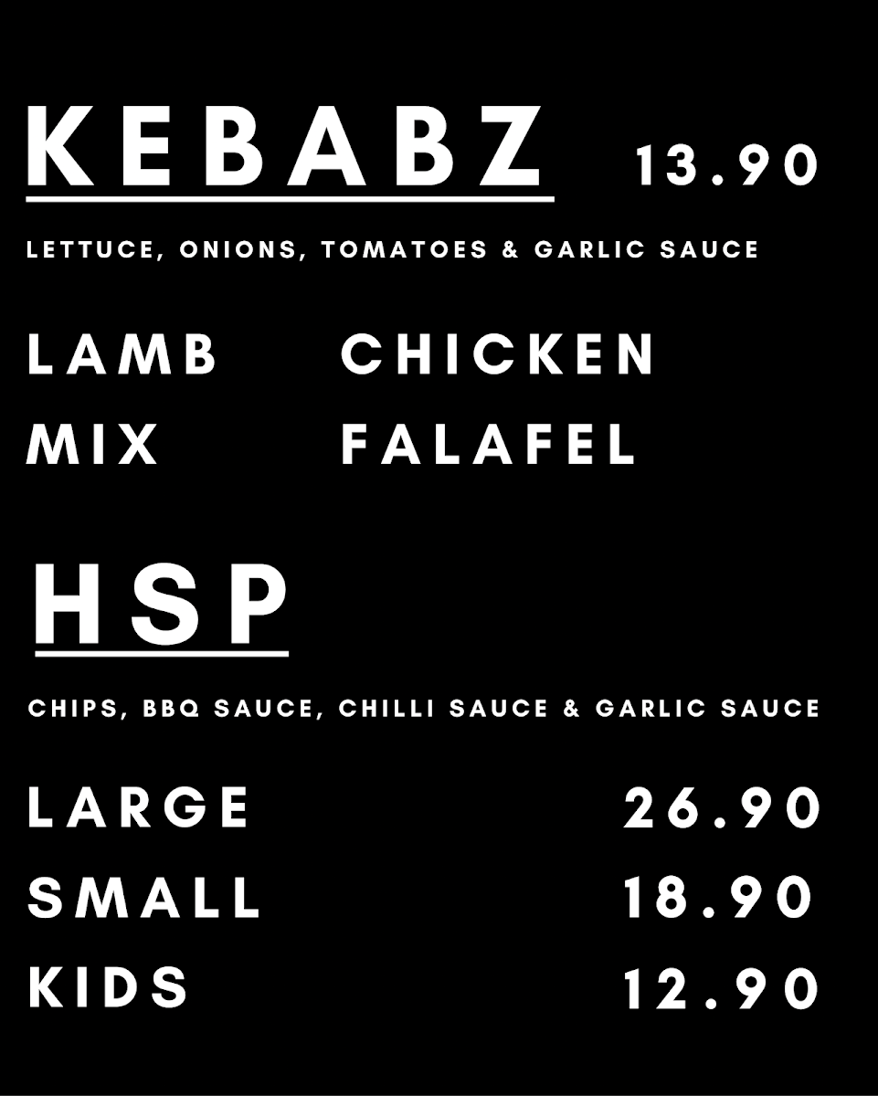 Menu, HP Kebabz - Hampton Park