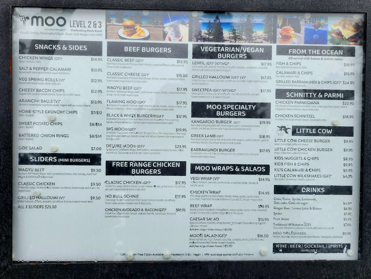 Menu, Moo Gourmet Burgers Manly