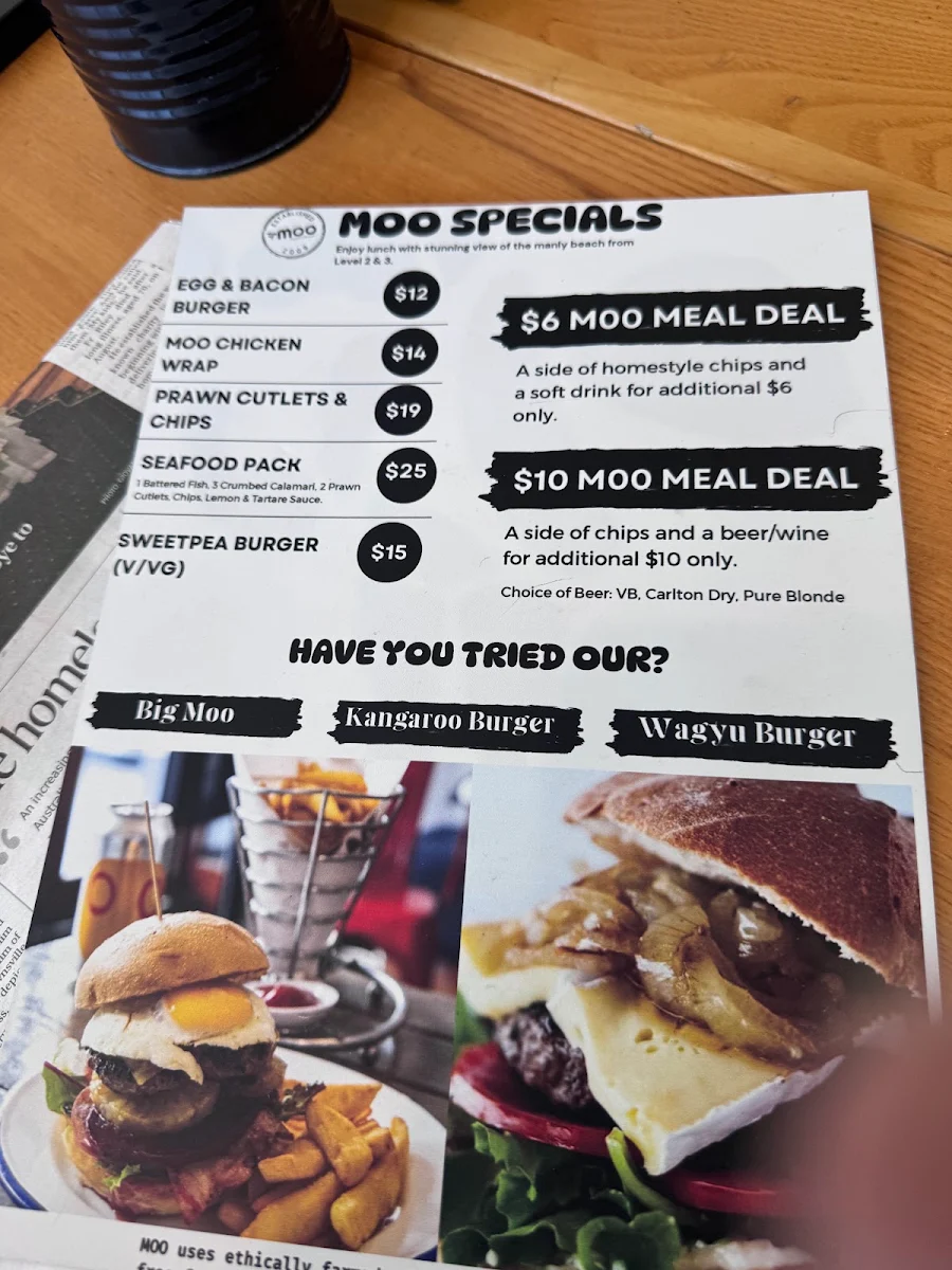 Menu, Moo Gourmet Burgers Manly