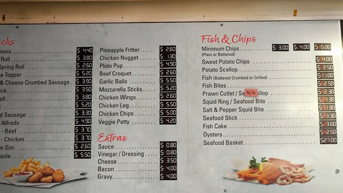 Menu, Samo's Fish Bar