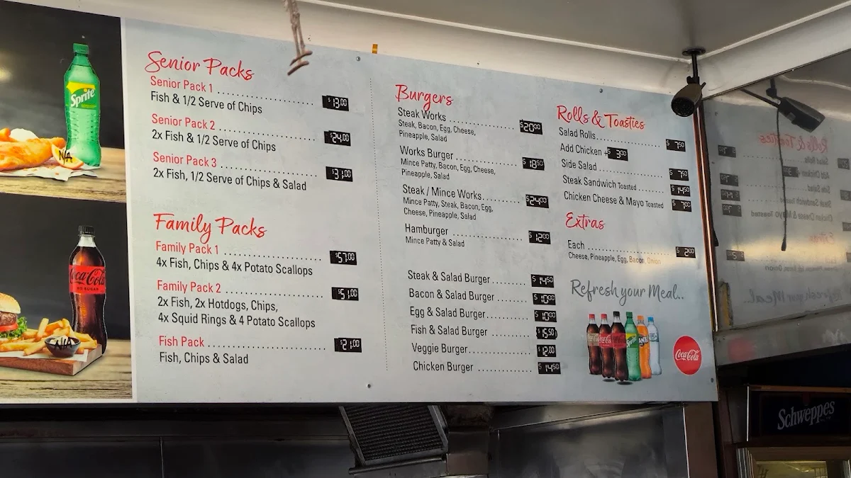 Menu, Samo's Fish Bar