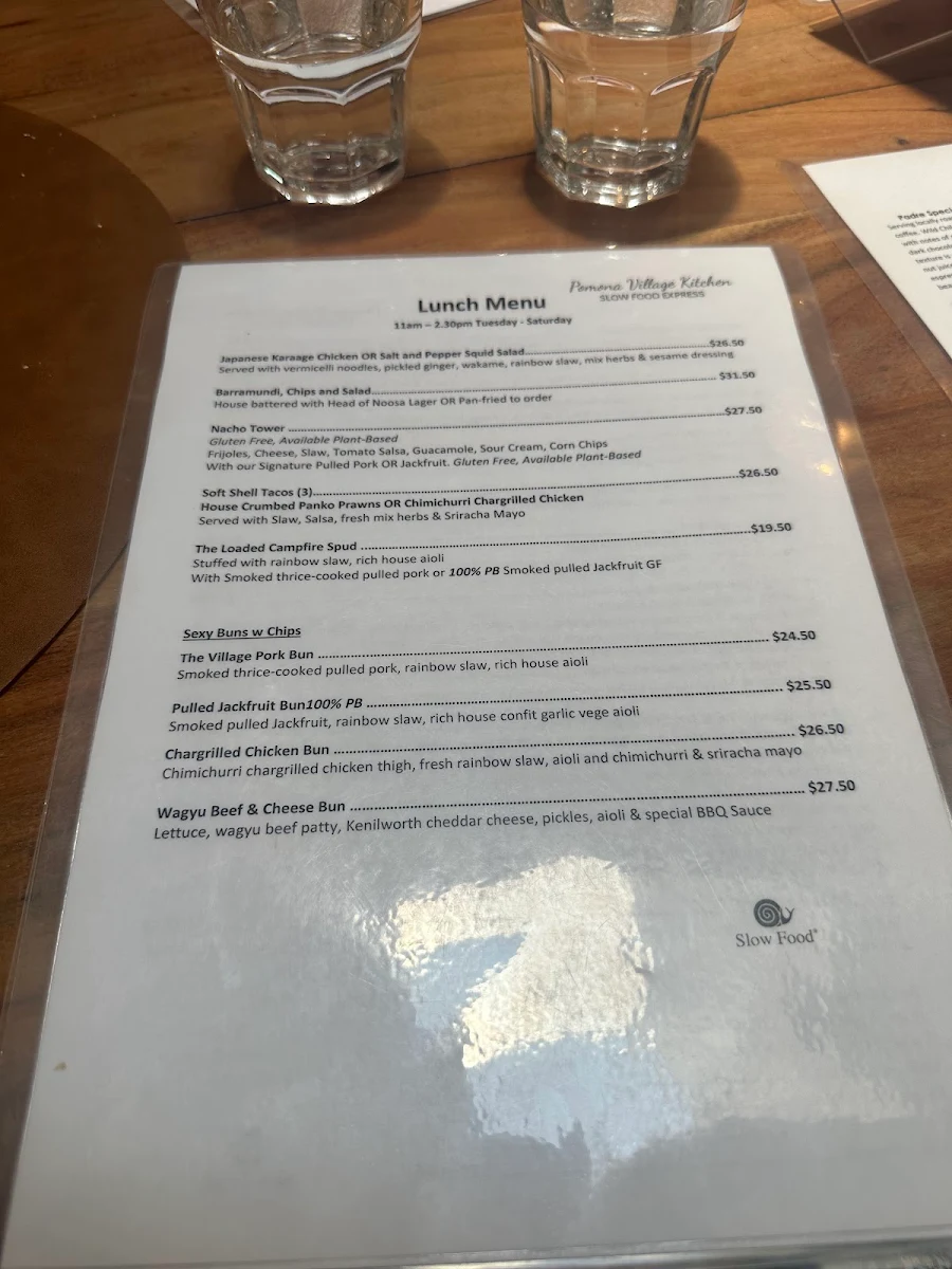 Menu, Pomona Village Kitchen
