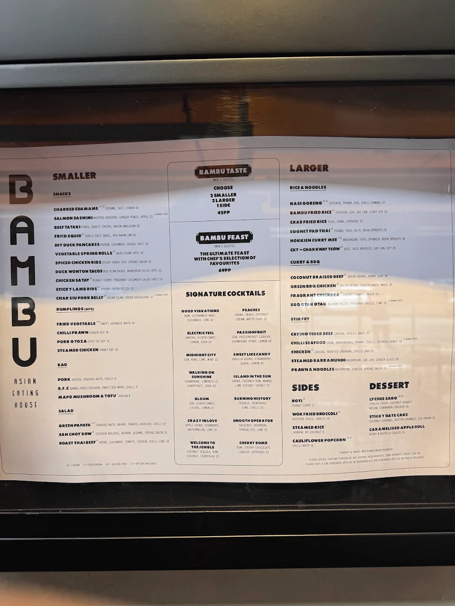 Menu, BAMBU Asian Eating House