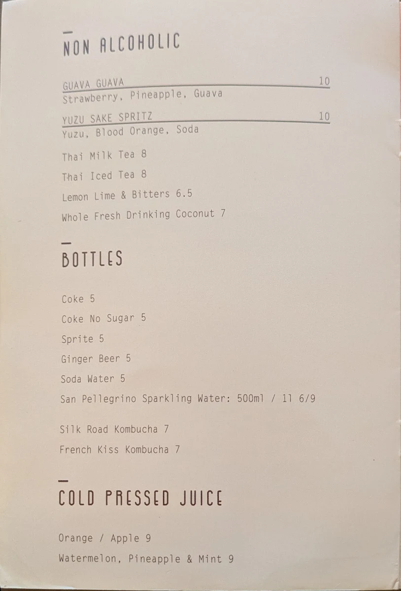 Menu, BAMBU Asian Eating House