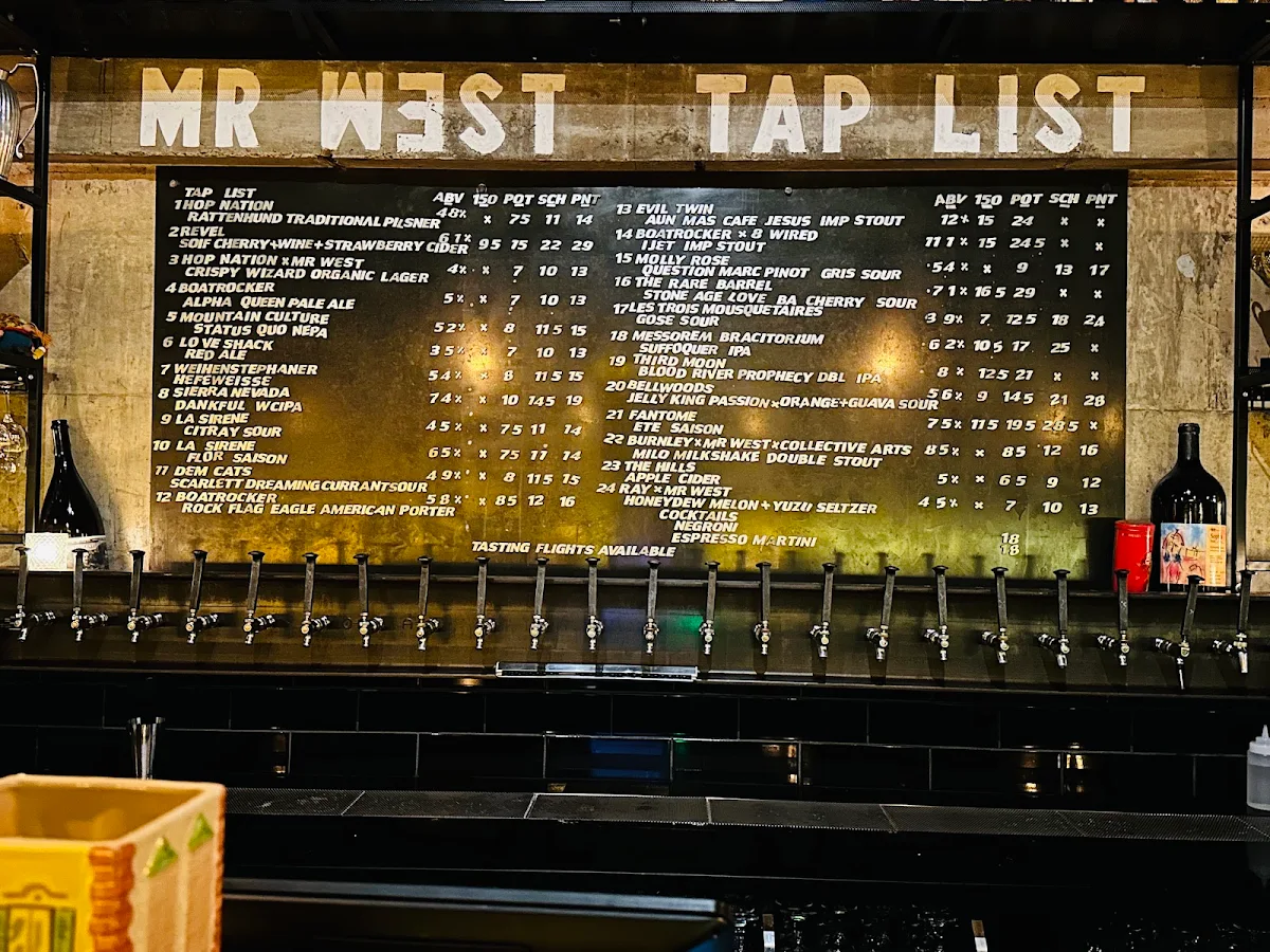 Menu, Mr West Bar & Bottle Shop