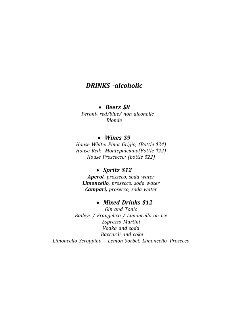 Menu, Assaggio del Forno