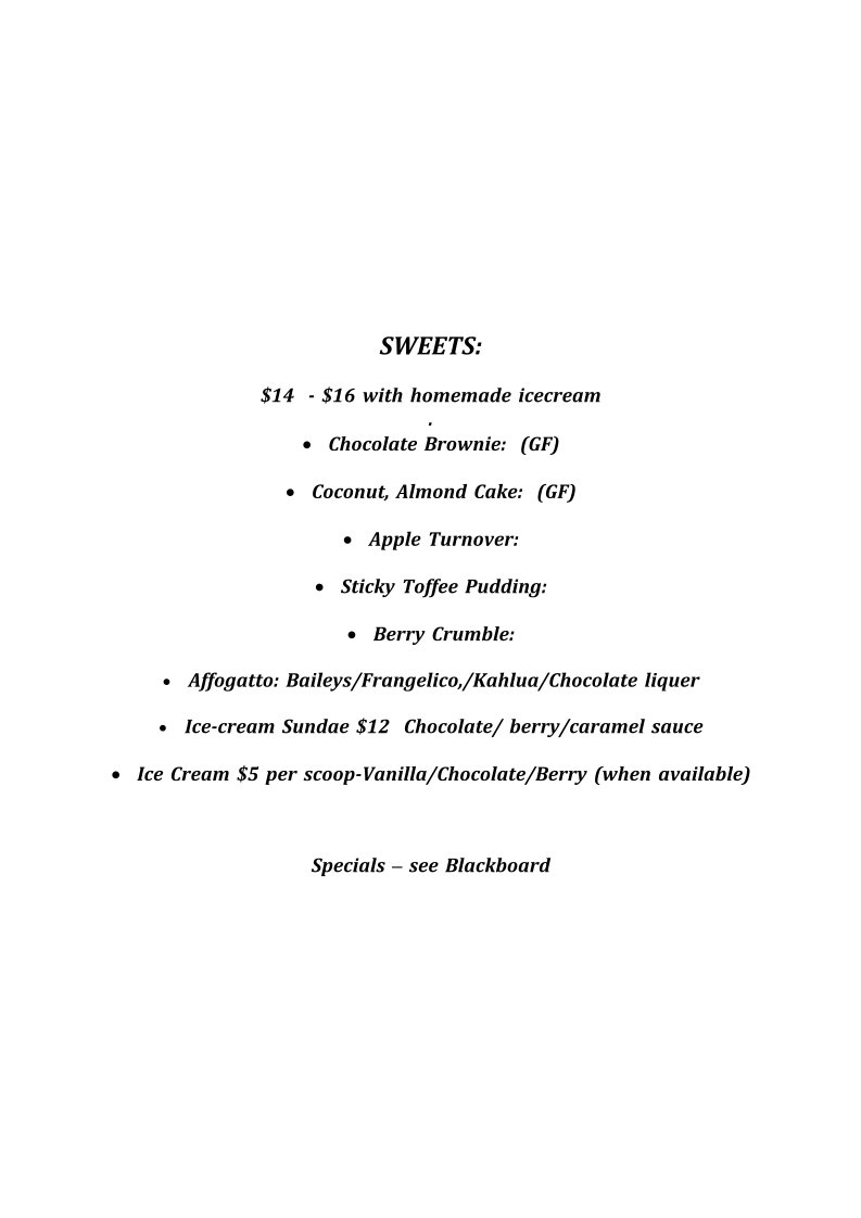 Menu, Assaggio del Forno