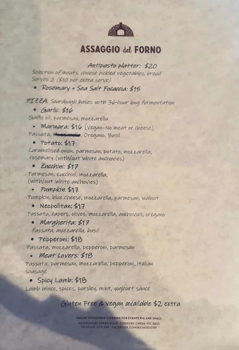 Menu, Assaggio del Forno