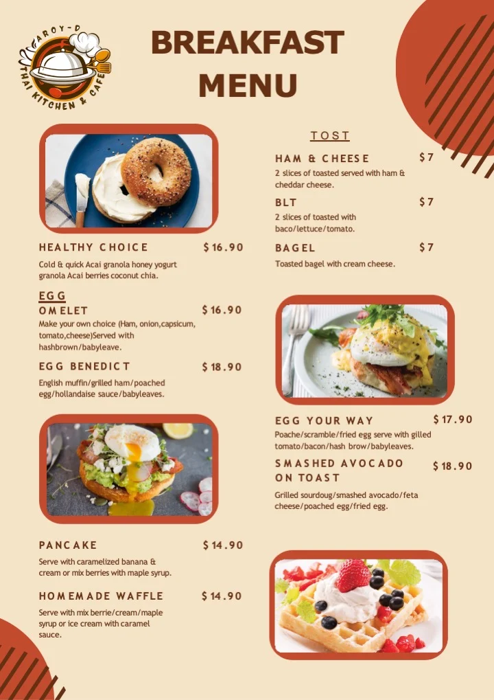 Menu, aRoy-D Thai Kitchen & Cafe